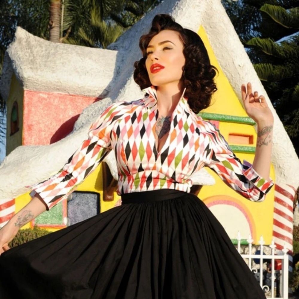 Pinup Girl Clothing Top Harlequin Lauren Top 3/4 Sleeve Blouse Size M • NEW • - Picture 3 of 8